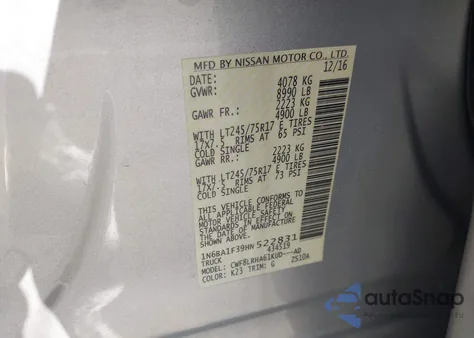 2017 Nissan Titan Xd S Diesel z USA, uszkodzony, nr VIN 1N6BA1F39HN522831